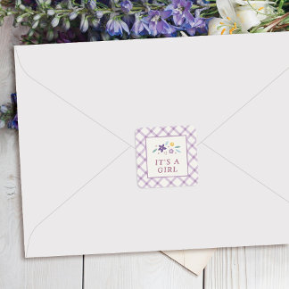 Adesivo Quadrado Purple Sweet Floral Baby Girl Envelope Seal Label