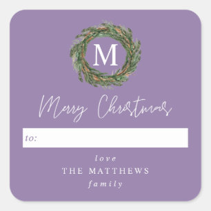 Adesivo Quadrado Purple to Wreath Monograma Feliz Natal