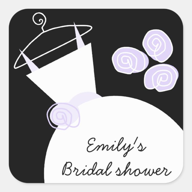 Adesivo Quadrado Púrpura 'Chá de panela' de Casamento preto (Frente)