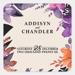 Adesivo Quadrado Púrpura Encantada + Casamento Floral de Halloween