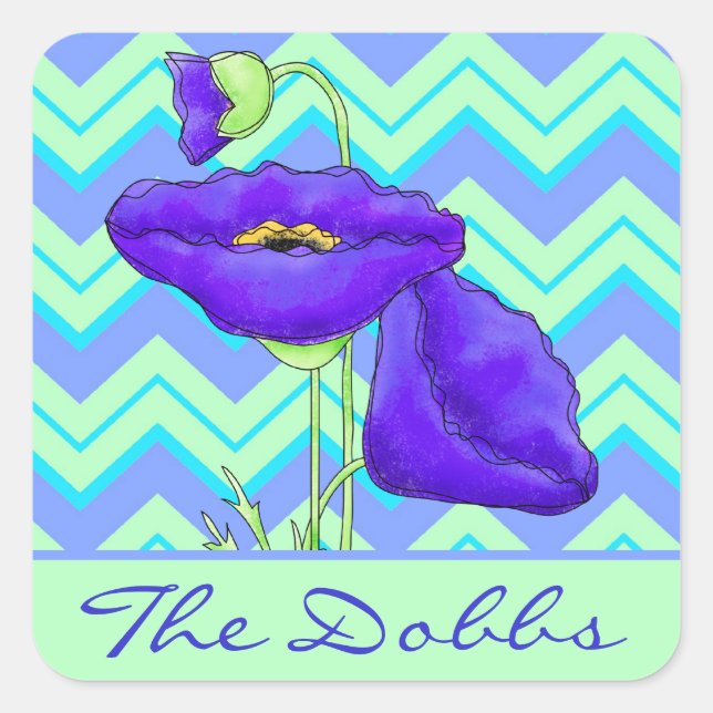 Adesivo Quadrado Púrpura Pópida Personalizada Chevron Zizzag Verde (Frente)