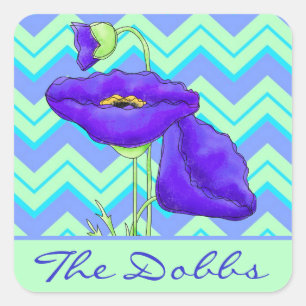 Adesivo Quadrado Púrpura Pópida Personalizada Chevron Zizzag Verde