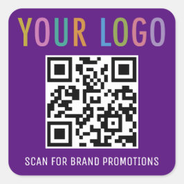 Adesivo Quadrado Púrpura QR Code Sticker Personalizado Bloco de Log