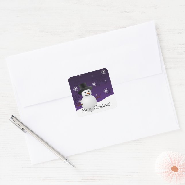 Adesivo Quadrado Púrpura Snowman Winter Scenerer Sticker (Envelope)