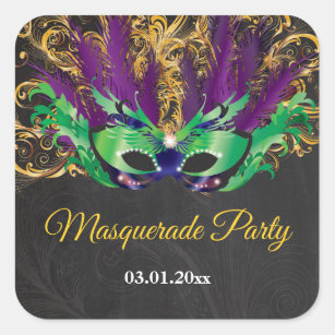 Adesivo Quadrado Púrpura Verde Noturna Mágica do Partido mascarada,