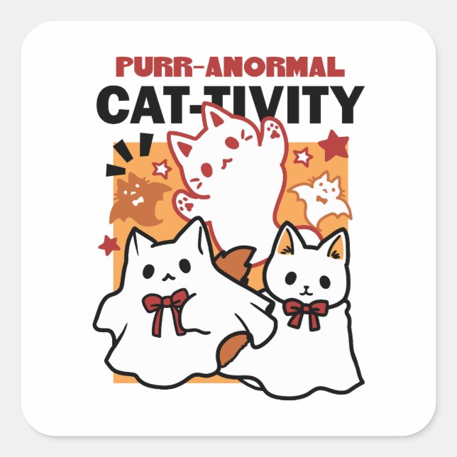Adesivo Quadrado Purr-anormal Cat-tivity Fogueira de Halloween Desi (Frente)