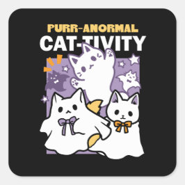 Adesivo Quadrado Purr-anormal Cat tivity - Halloween Cat Design