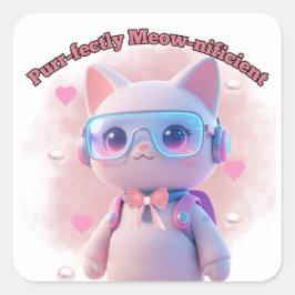 Adesivo Quadrado Purr-fectly Meow-nificient Cat Sticker