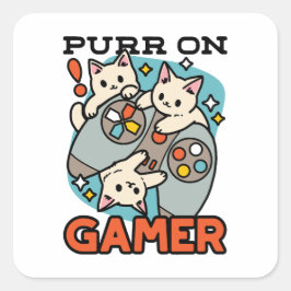 Adesivo Quadrado Purr On Gamer - Design de Jogos para Gatos de Gato