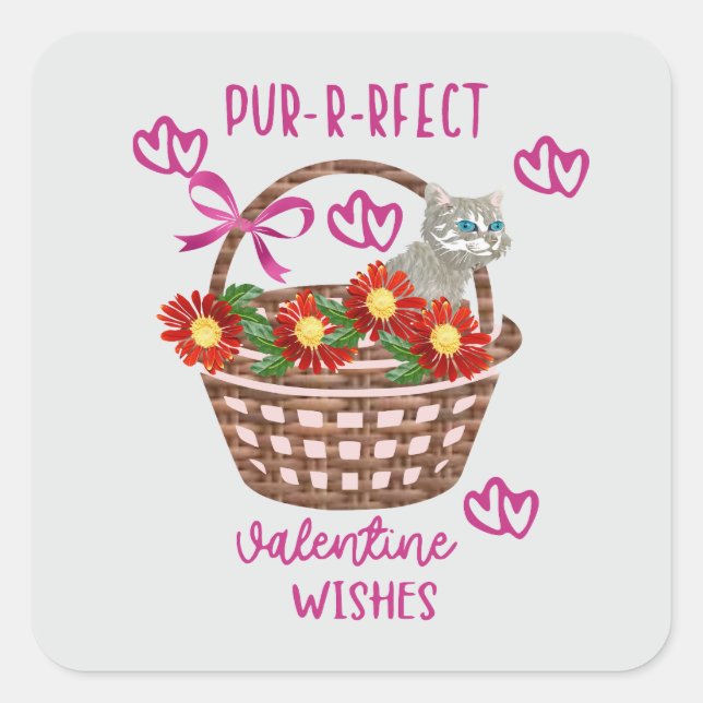Adesivo Quadrado Purrfect valentine wishes  (Frente)