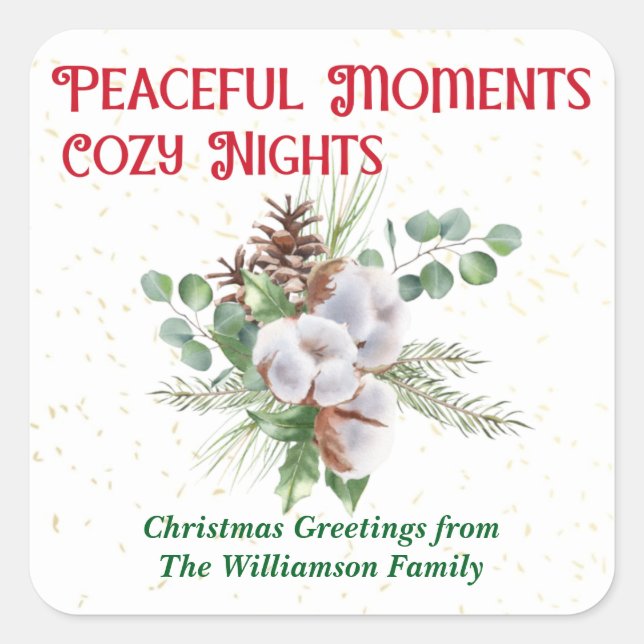 Adesivo Quadrado Pussy Willow Catkin Bouquet Christmas (Frente)