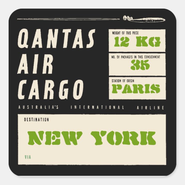 Adesivo Quadrado QANTAS AR CARGUEIRO (Black) (Frente)