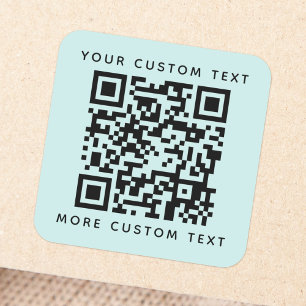 Adesivo Quadrado QR code custom text top bottom light aqua blue