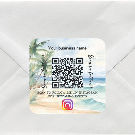 Adesivo Quadrado qr code do nome da empresa de praia no instagram