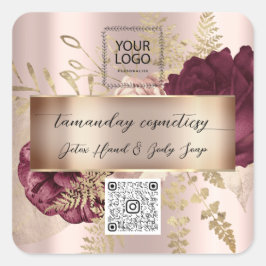 Adesivo Quadrado QRCode de Loja Online Logo Foto Produto Rosa Flora