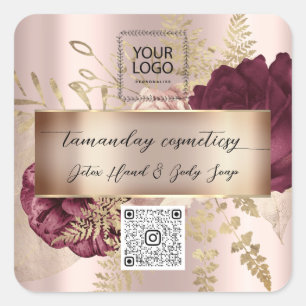 Adesivo Quadrado QRCode de Loja Online Logo Foto Produto Rosa Flora