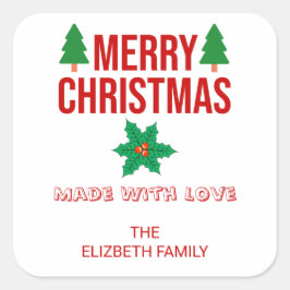 Adesivo Quadrado Quadrado de Assar Natalino com Folhas de Azevinho 