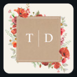 Adesivo Quadrado Quadrado de Caserna de Cartolina de Flor Selvagem<br><div class="desc">Design de papoila de flor selvagem sobre fundo branco. As flores são dispostas em volta do estoque de papelão inspirado em quadrado com texto branco.</div>