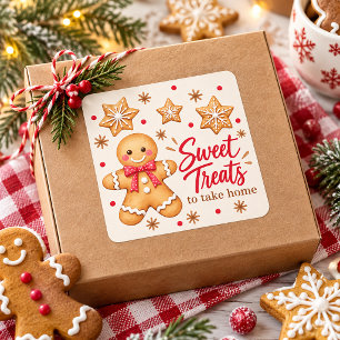 Adesivo Quadrado Quadrado de Doces de Troca de Biscoitos de Gengibr