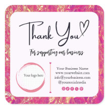 Quadrado Obrigado Business Stickers Quente Rosa Do