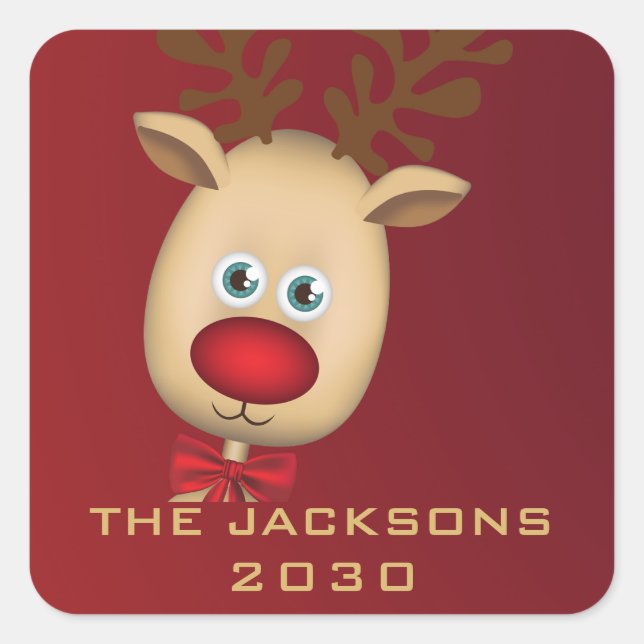 Adesivo Quadrado Quadrado Personalizado de Natal Vermelho com Scrip (Frente)