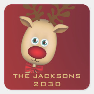 Adesivo Quadrado Quadrado Personalizado de Natal Vermelho com Scrip