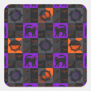 Adesivo Quadrado Quadrados de Gato Preto no Halloween