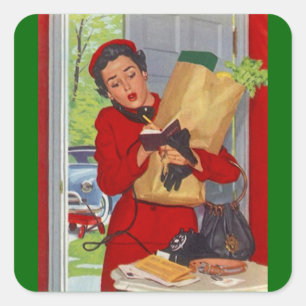 Adesivo Quadrado Quadrados suburbanos retros da dona de casa do