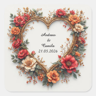 Adesivo Quadrado Quadro Coração Dourado Casamento
