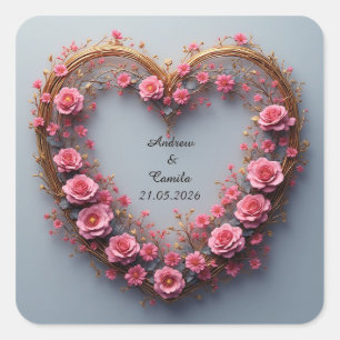 Adesivo Quadrado Quadro Coração Dourado de Casamento