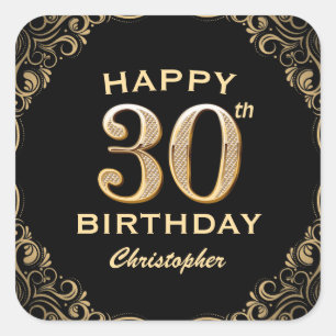 Adesivo Quadrado Quadro de brilho preto e Dourado do aniversário de