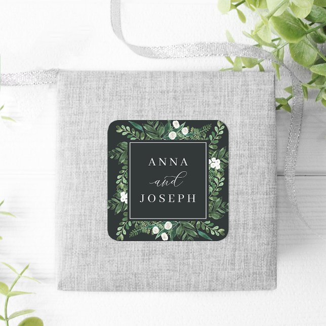 Adesivo Quadrado Quadro de Estufa | Casamento Botânico Por Aquarela (Criador carregado)