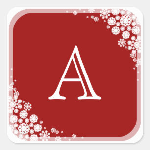 Adesivo Quadrado Quadro de Flocos de Neve Monograma Vermelho Natal