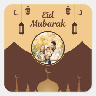 Adesivo Quadrado Quadro de Foto Eid Mubarak Arte de Silhueta de Mes