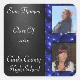 Adesivo Quadrado Quadro de Graduação 2 Fotos Bolhas de Vidro Azul