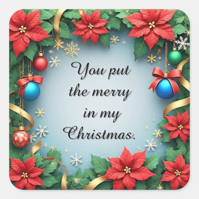 Adesivo Quadrado Quadro de Natal Festivo com Poinsettias (Frente)