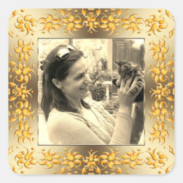 Adesivo Quadrado quadro de ouro barroco floral.