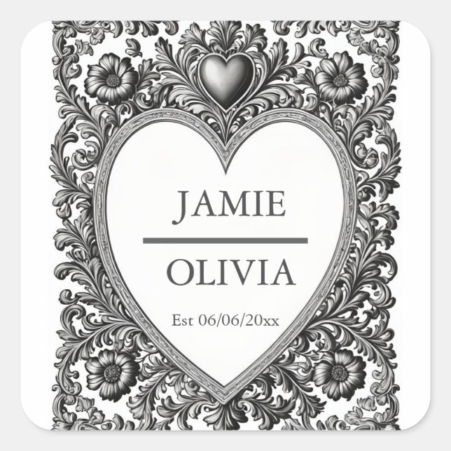 Adesivo Quadrado Quadro de rolagem vitoriano personalizado - casame (Frente)