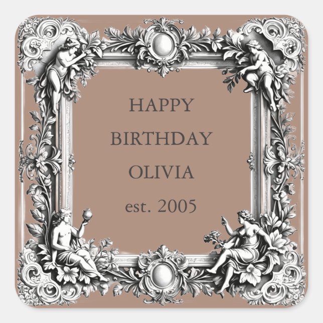 Adesivo Quadrado Quadro de rolagem vitoriano personalizado - MOCHA  (Frente)