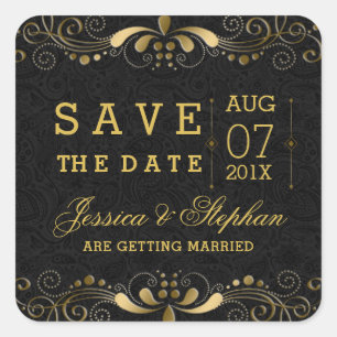 Adesivo Quadrado Quadro de Swirls Florais Dourados Pretos Salvar a