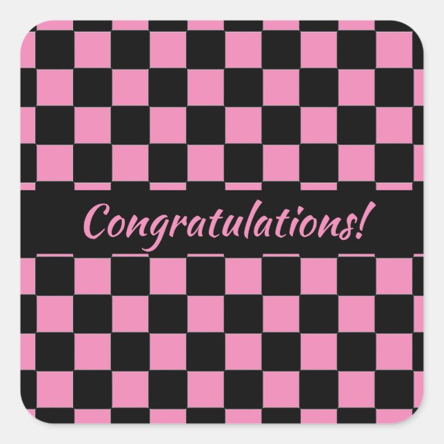 Adesivo Quadrado Quadro de Verificação Rosa e Preto Personalizado (Frente)