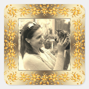 Adesivo Quadrado quadro do ouro barroco floral.