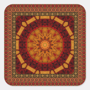 Adesivo Quadrado Quadro telhado com mandala dourada