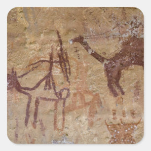 Adesivo Quadrado Quadros de rochas pré-históricas com camelos e