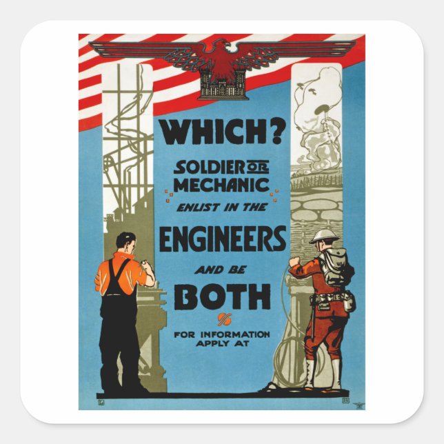 Adesivo Quadrado Qual? Soldado ou mecânico (Frente)