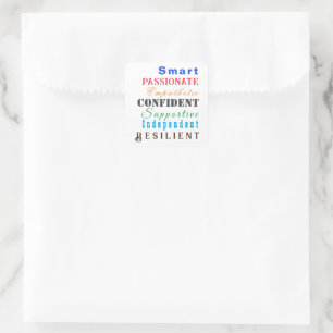 Adesivo Quadrado Qualidades de Mulheres Excelentes Divertidas Color