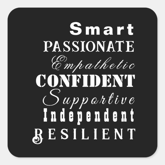 Adesivo Quadrado Qualidades de Mulheres Excelentes Negras e Brancas (Frente)