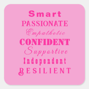 Adesivo Quadrado Qualidades de Mulheres Excelentes Rosa