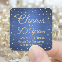 Adesivo Quadrado QUALQUER Aniversário Cheio Azul e Dourado Confetti