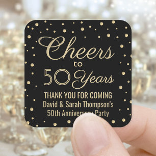 Adesivo Quadrado QUALQUER Brindes de Aniversário Elegante Preto e D